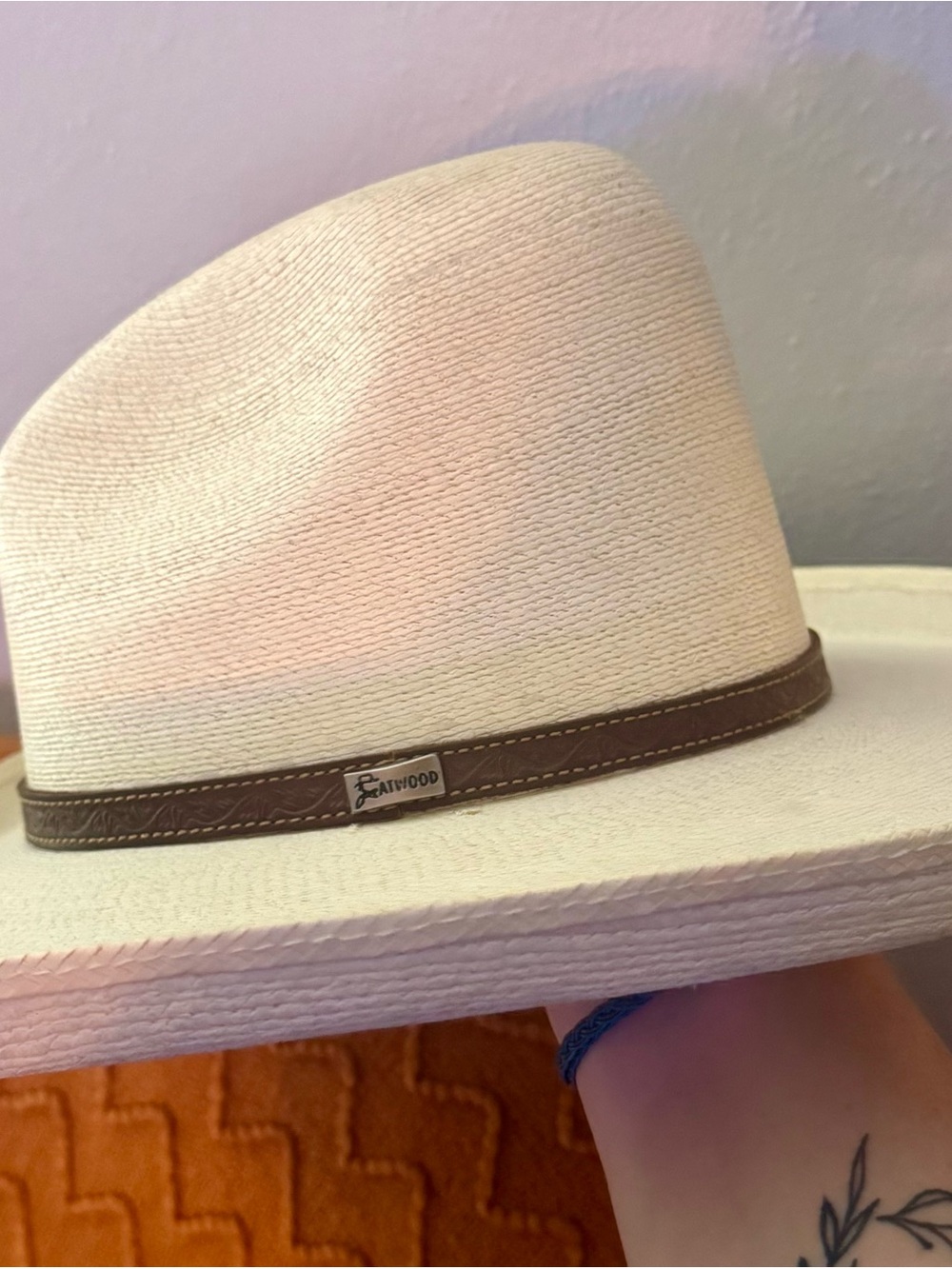 Atwood La Rachera white Palm Leaf straw cowboy hat - Picture 4 of 7